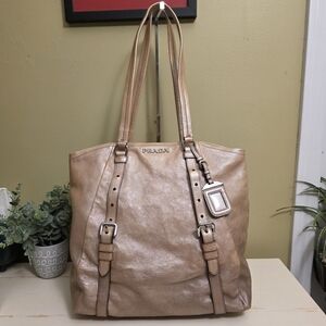 Prada | Champagne/Metallic Beige Leather Shopper Shoulder Tote Bag
